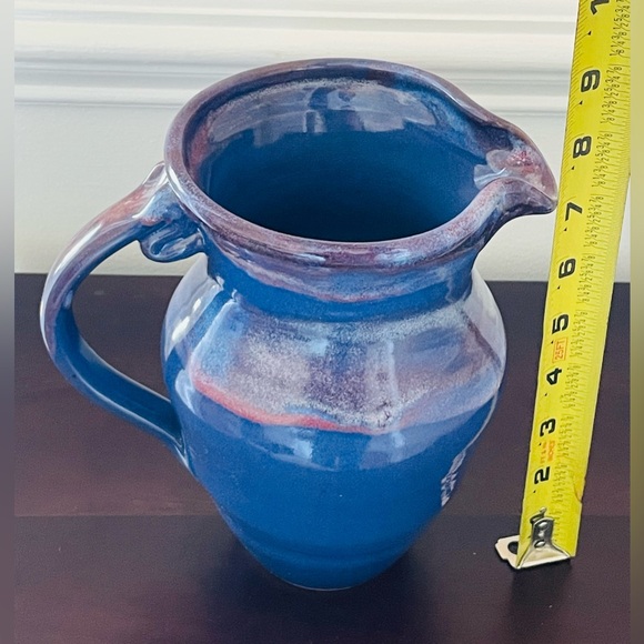 Perfect Handmade Studio Art Pottery Pitcher With Blue and Plum Drip Glaze - Picture 14 of 15